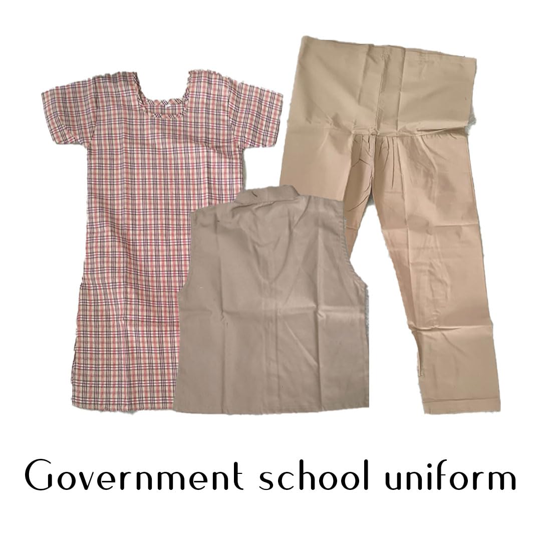Premium Quality Girls School Uniform Set (Beige & Multicolor Checkered) with Chinese Collar Coat, Soft Checkered Shirt & Pants | Comfortable Regular Fit | Durable Stitching | Easy Care Fabric 1