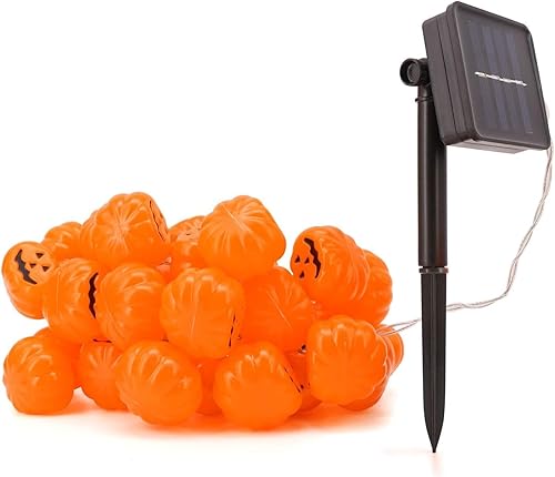 Miniatura 3 de Guirnalda de luces de calabaza de Halloween, 17 pies, alimentadas por energía solar, 40 luces LED, luces Jack O Lantern, impermeables, decoraciones