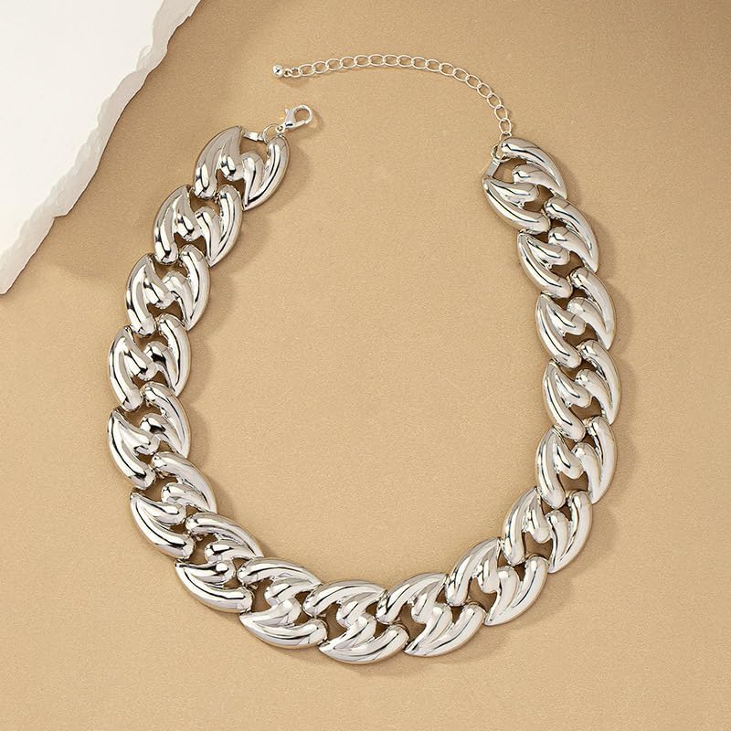 YERTTER Punk Silver Chunky Choker Necklace Big Grunge Chain Adjustble Collar Choker Necklace for Women (Style 8) - Image 5