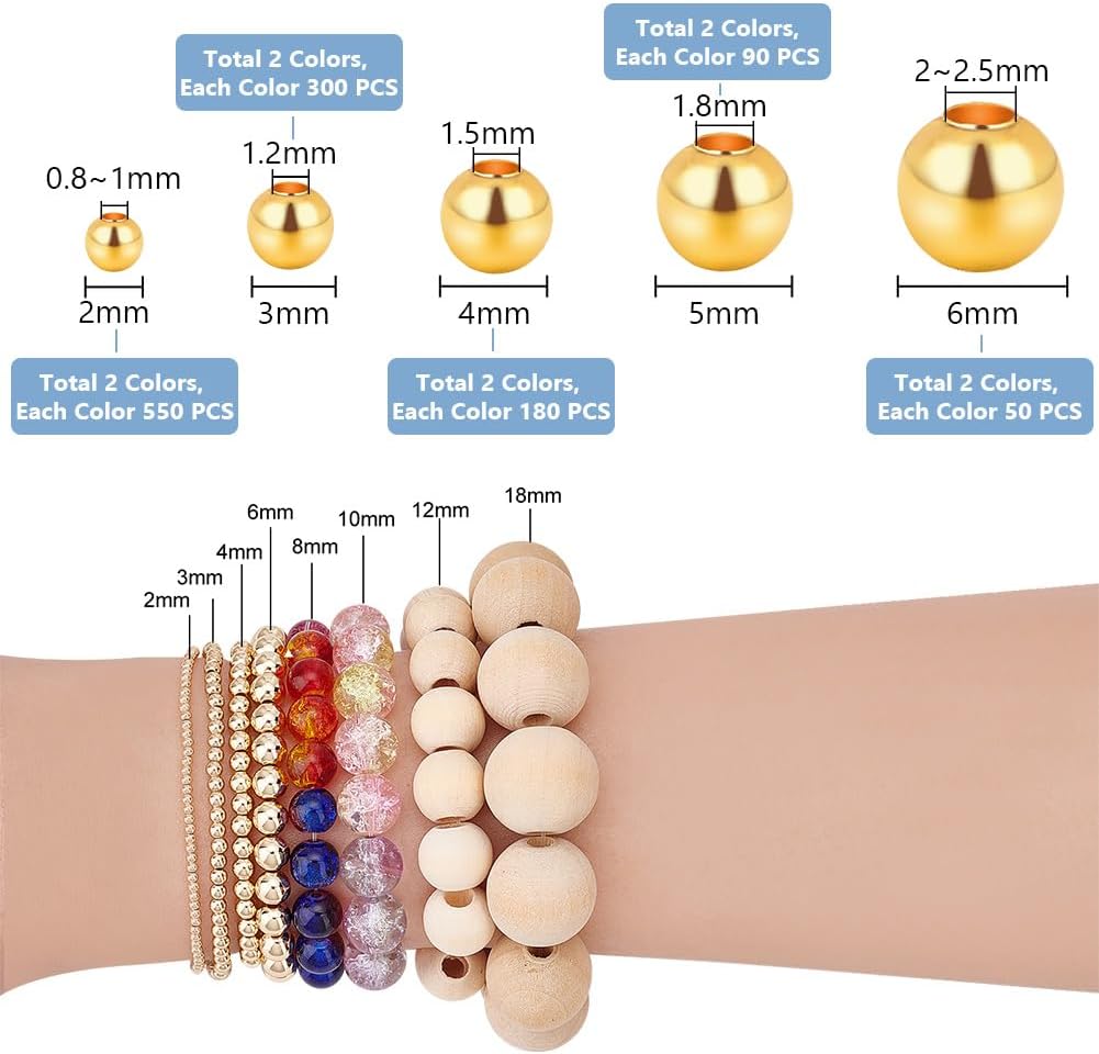 PH PandaHall 2340pcs Metal Spacer Beads Set - Round Ball Smooth Beads, 5 Sizes, Golden & Silver for Stackable Bracelets, Earrings, Necklaces, Rings & DIY Crafts - Image 2