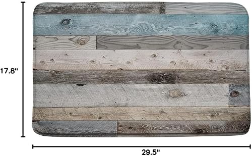 Miniatura 7 de YSSFAV 2 tapetes de baño de madera rústica, azul, gris, verde azulado, vintage, para puerta de granero, espuma viscoelástica, baño, cocina,