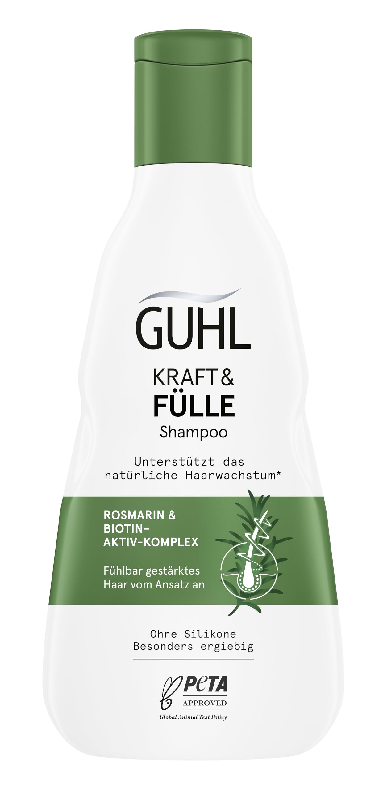 Guhl Kraft & Fülle Shampoo - Fühlbar gestärktes Haar vom Ansatz an - Inhalt: 250 ml - Mit Rosmarin & Biotin-Aktiv-Komplex