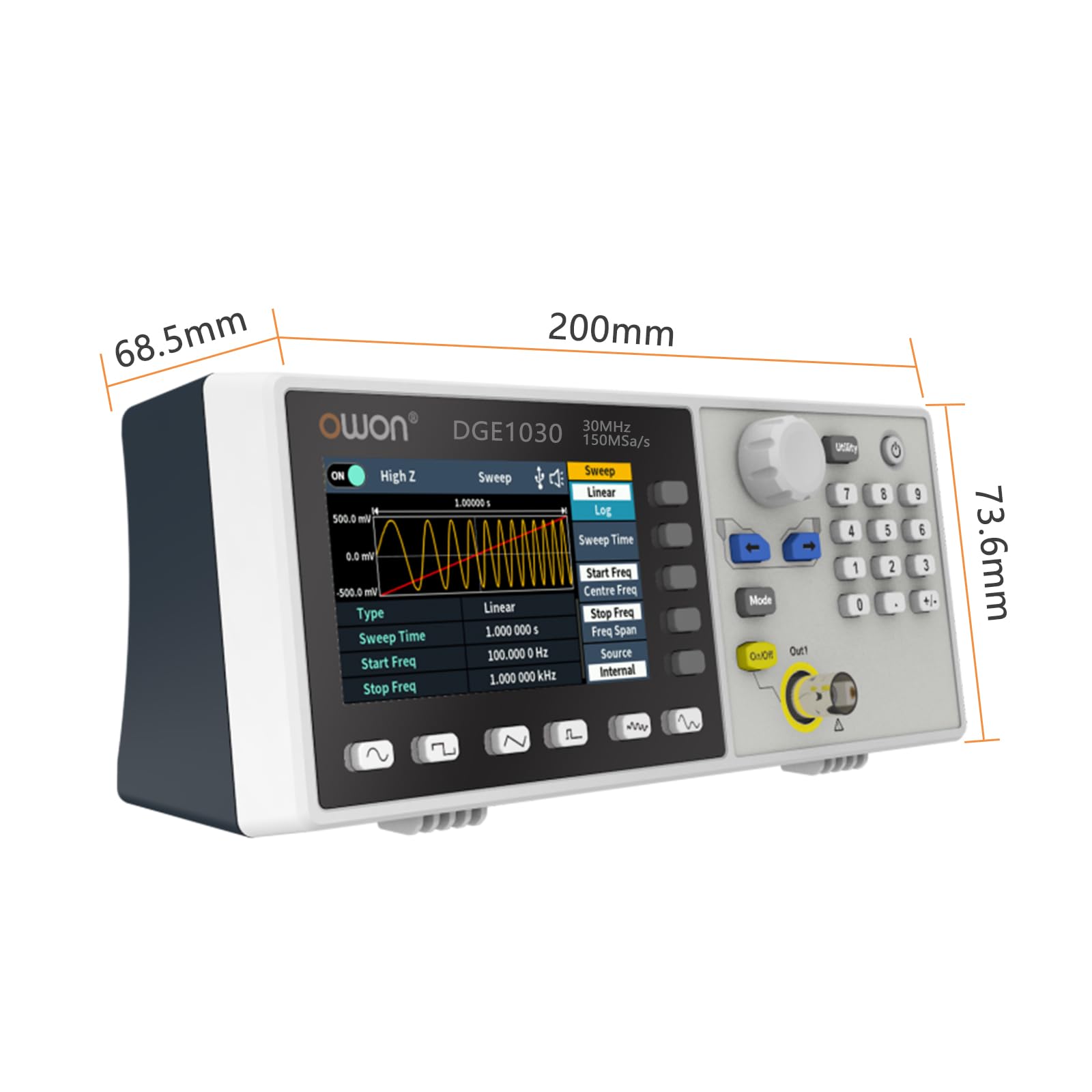OWON DGE1030 - Minigenerador de señal arbitraria de 3,6 pulgadas, 14 bits, AM, FM, PM, modulación FSK, soporte SCPI