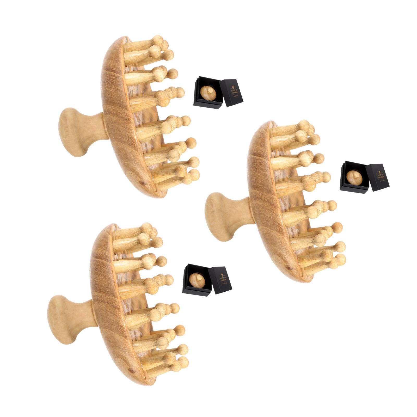 3 Peines De Madera Para El Cuero Cabelludo: Peine Redondo Para El Cuero Cabelludo Peine Portátil Para Hombres Y Mujeres Herramienta De Masaje De Cabeza Antiestática.
