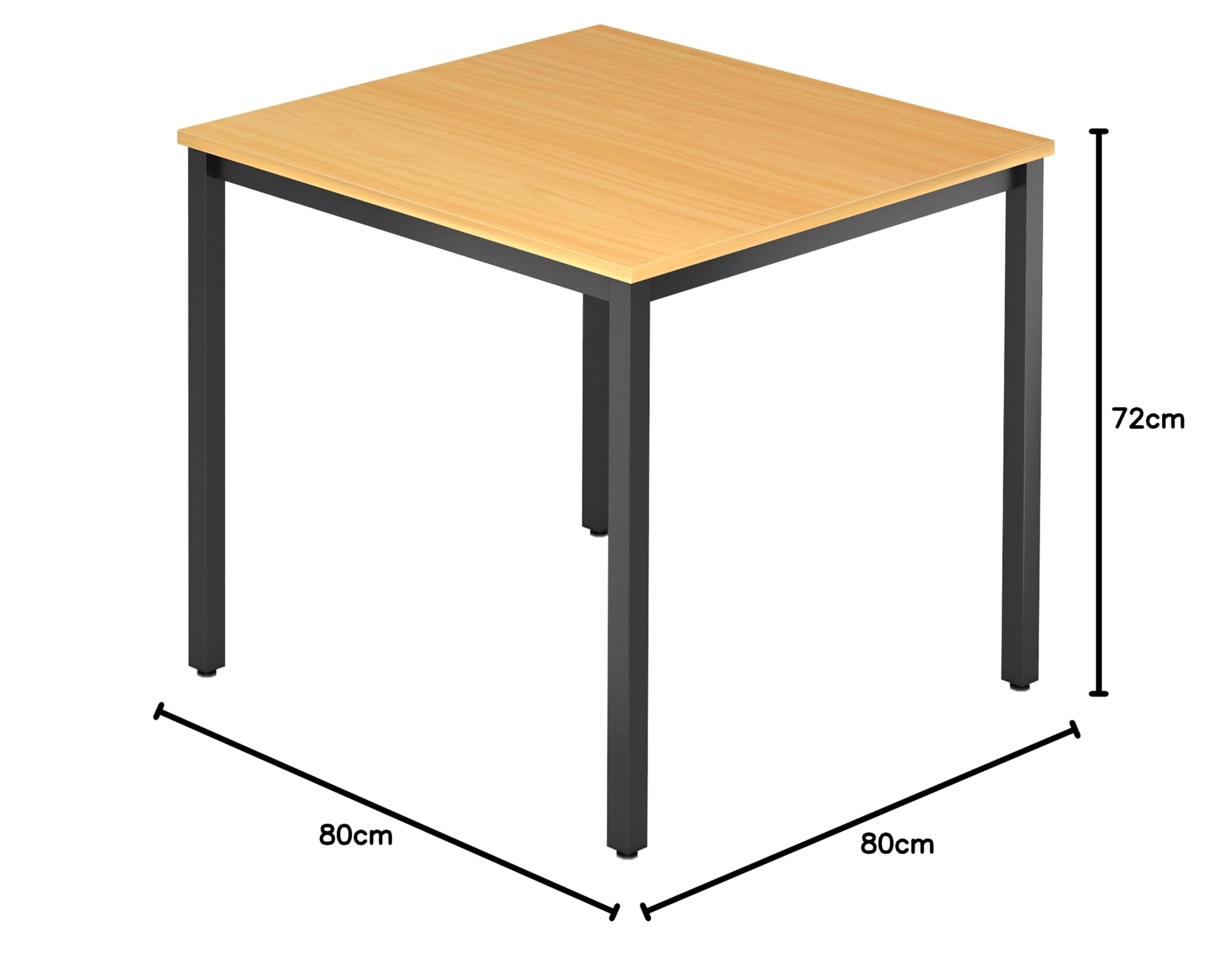 bümö Multifunktionstisch Buche, Tisch 80 x 80 cm, Tischfuß vierkant in schwarz - einfacher Tisch klein, Besprechungstisch System D-Serie, Konferenztisch, Meetingtisch, Mehrzwecktisch, Pausentisch