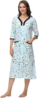Verve Jelly Damen Reißverschluss Roben 3/4 Ärmel Blumendruck Bademantel Leichte Hausmäntel mit Taschen Damen Loungewear