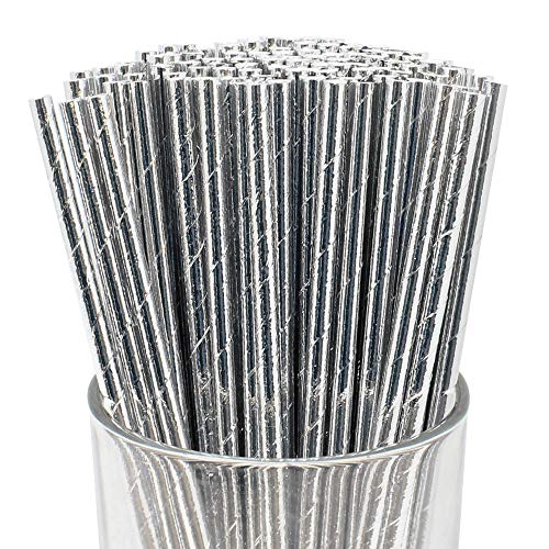 Just Artifacts Premium Biodegradable Disposable Drinking Paper Straws (100pcs, Metallic Silver) - //coolthings.us