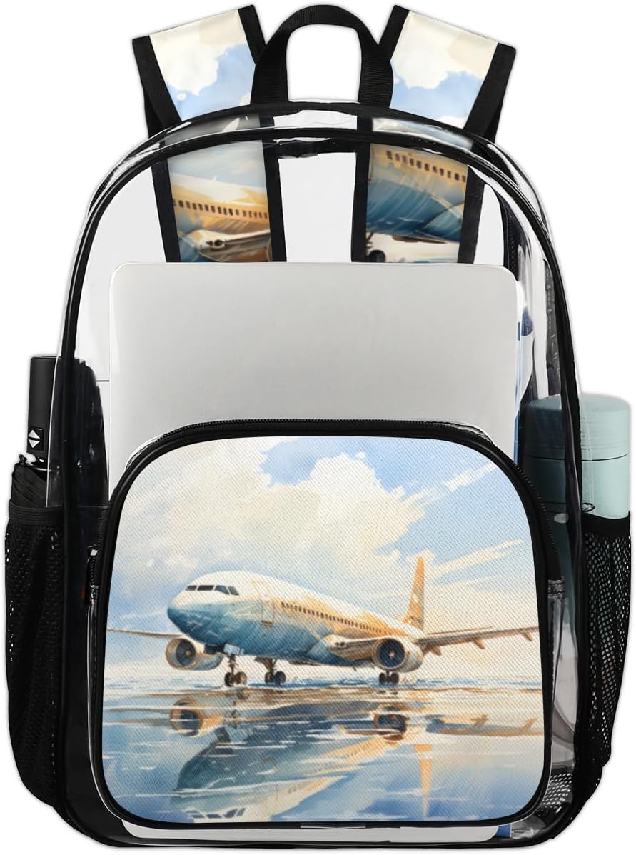 TropicalLife Airplane Clear Backpack Heavy Duty PVC Transparent Backpack See Through Large Backpacks for Women Men