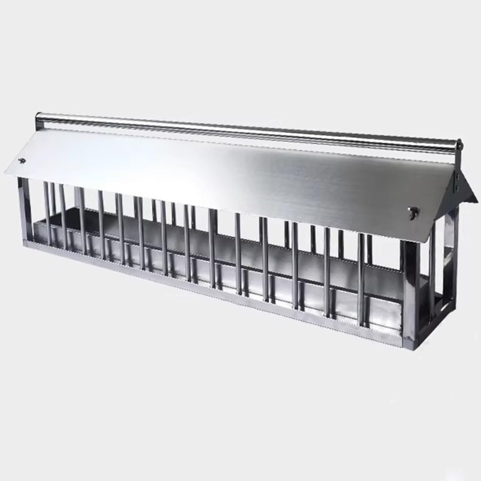 Comedero de metal para aves de corral, ranura dispensadora de comedero de pollo con cubierta de lluvia para pavos, gansos, codornices, patos y pájaros, sin residuos