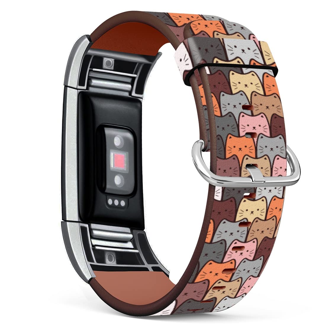 MINGDAO Compatible with Fitbit Charge 2 , Patterned Leather Replacement Band , (Cats Wallpaper-Wb02)
