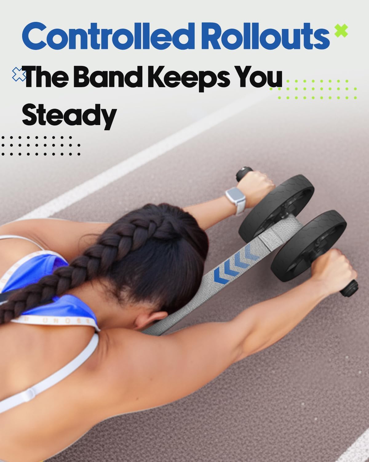 auvstar Bauchroller mit Widerstandsband & Rutschfesten Griffen, Ab Roller Fitnessgerät für Zuhause, Bauchtrainer Roller Selbstaufrollend Bauchmuskeltrainer Trainingsgerät Abdominal Rad Set Grau