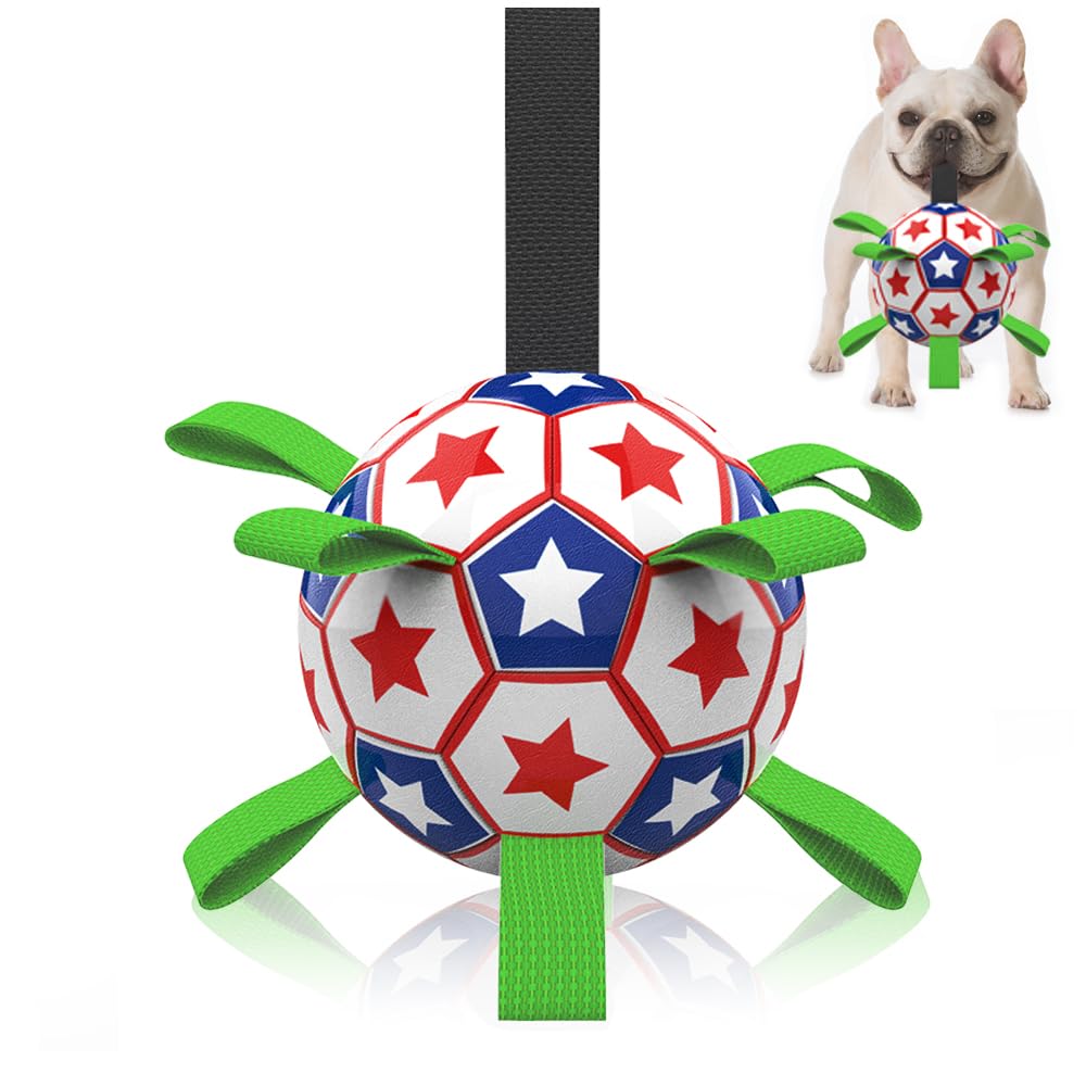 Dog Toys Soccer Ball with Straps, 6'' World Cup Interactive Dogs Toys for Tug of War, Yard Game, Water Toy, Herding Ball for Dogs Small & Medium, Puppy Birthday Gifts Outdoor Jolly Ball Boredom Buster