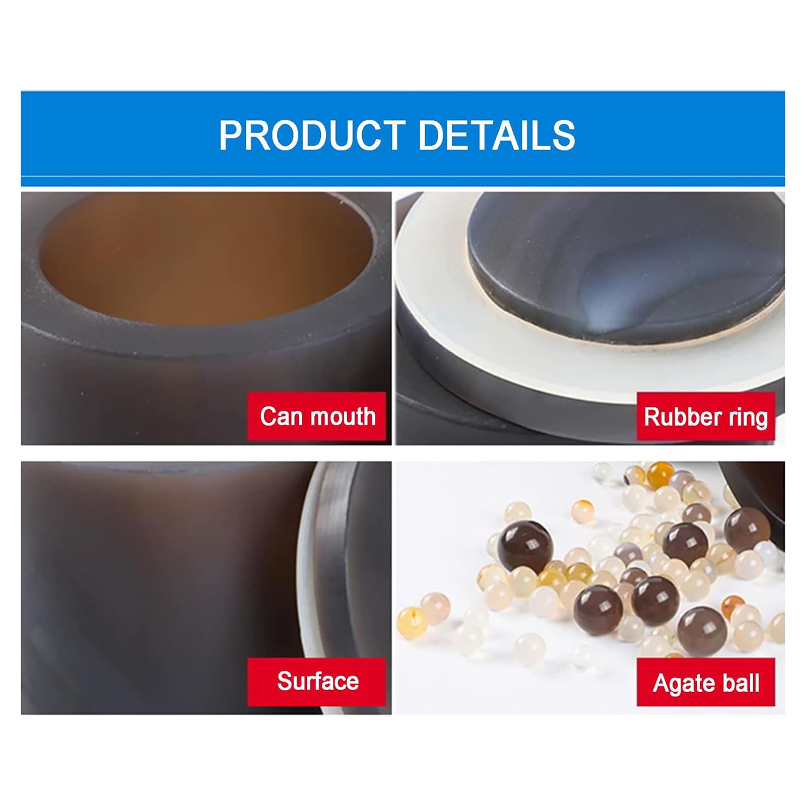 Mahlbecher aus natürlichem Achat, Planetenkugelmühlen-Set, mit Kugeln, Dichtungsring, Mohshärte 7,2–7,5, frei von Verunreinigungen, für Labor- und Industrieanwendungen (250ML)