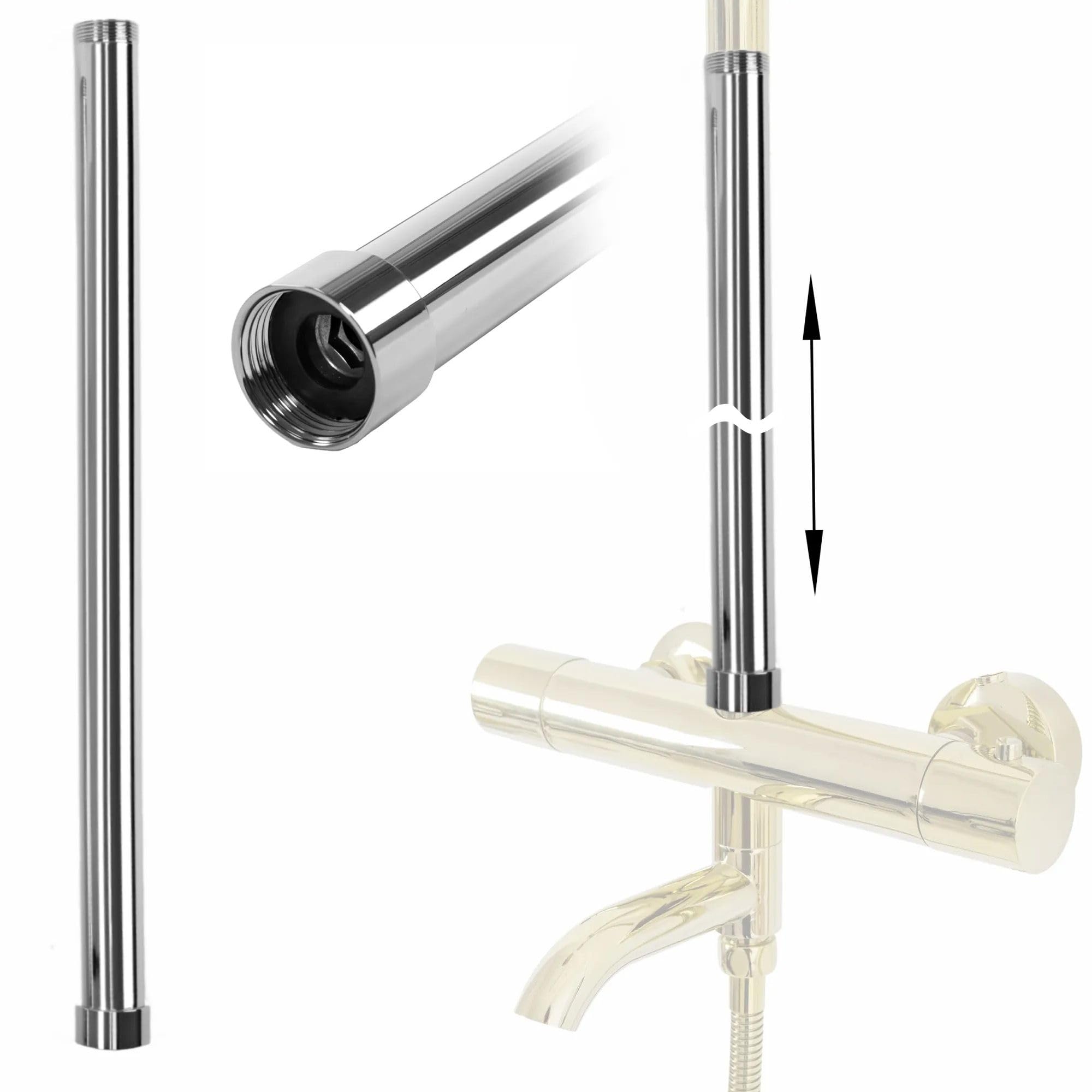 Rea Rallonge pour ensemble bain/​douche CHROM Tube de bras d'extension 50 cm pour pomme de douche (Chrome)