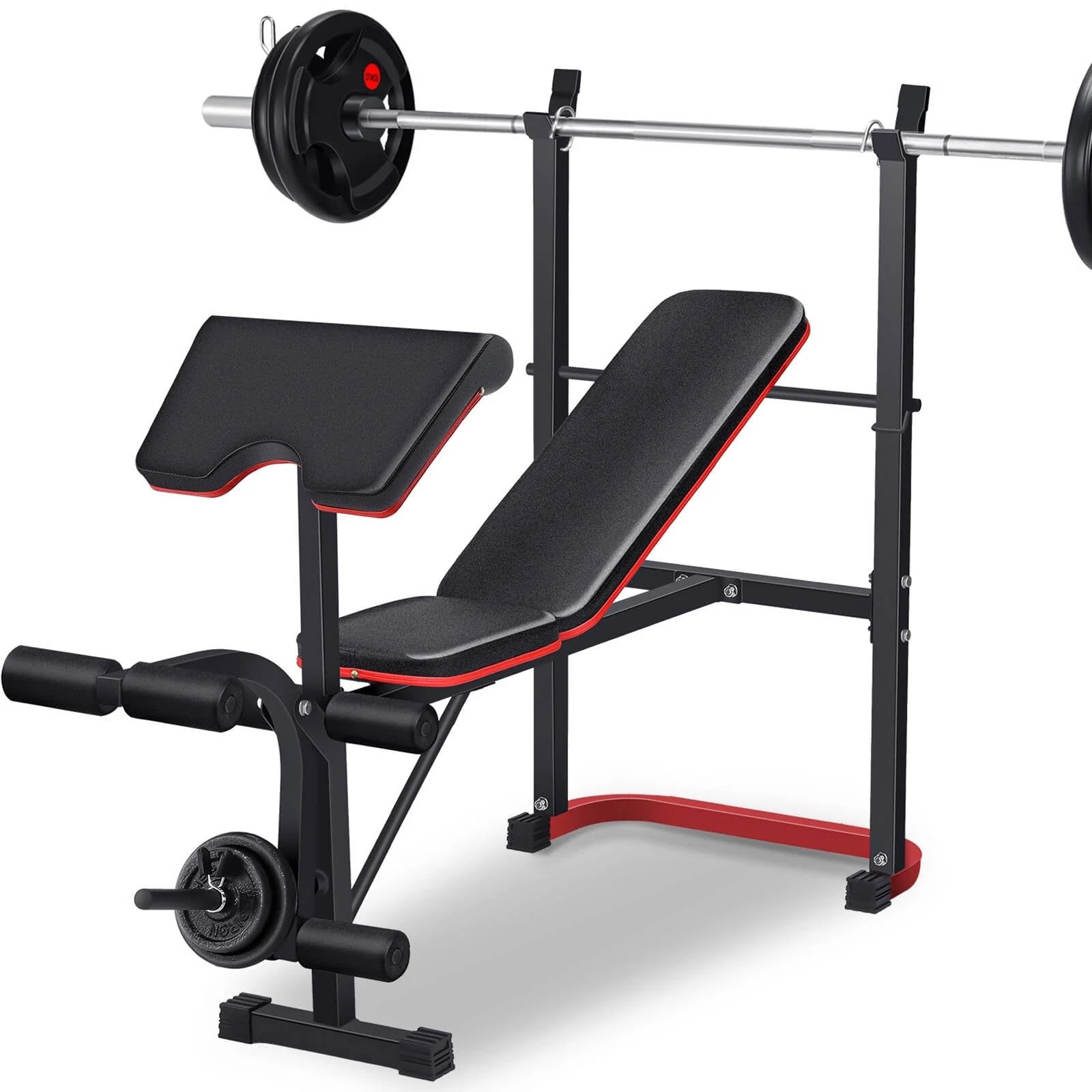 5-In-1 Weight Bench with Squat Rack, 660LBS Workout Bench Press Set with Preacher Curl Pad and Leg Developer, Adjustable Weight Bench for Home Gym Full-Body Workout Equipment