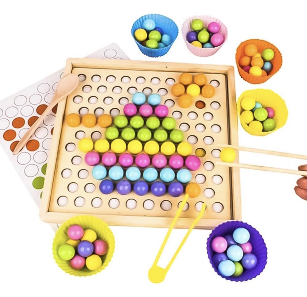 Little Mind 2 in 1 Wooden Board Clip Beads Matching Game Puzzles - Shape Color Sort Toys for Children & Kids (B0DG2PQVNH) Amazon Price History, Amazon Price Tracker