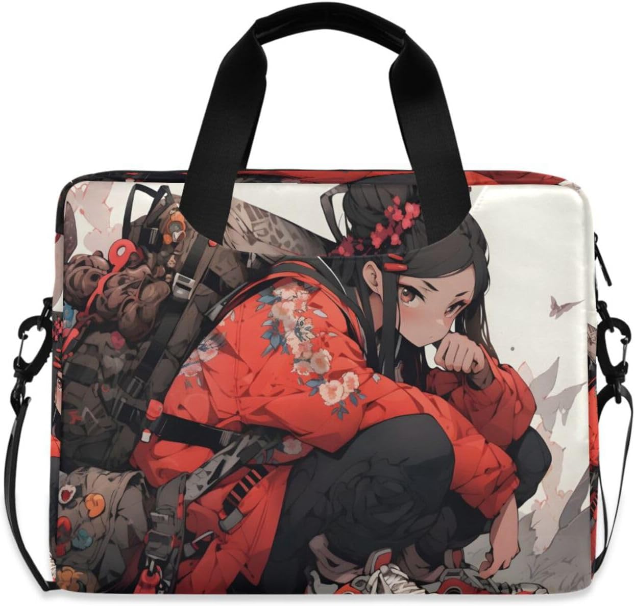 Laptop Bag Sleeve Anime Cyber Ninja Print 16 in Computer Briefcase with Comfortable Shoulder Strap Multi Pockets