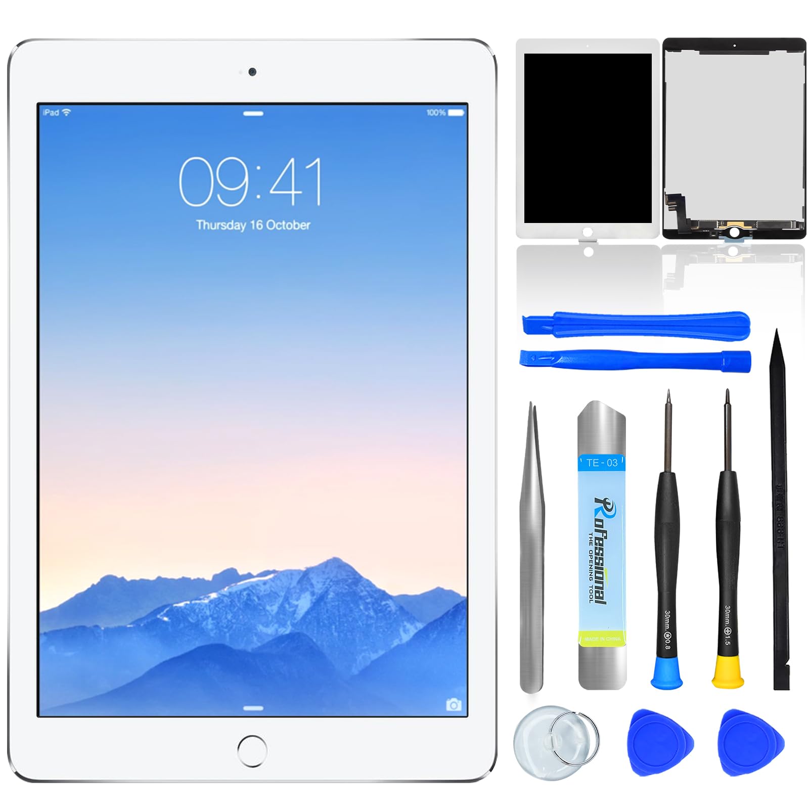Écran Tactile LCD de Remplacement iPad Air 2 A1566 A1567 9,7 Pouces 2014 Blanc avec Outils