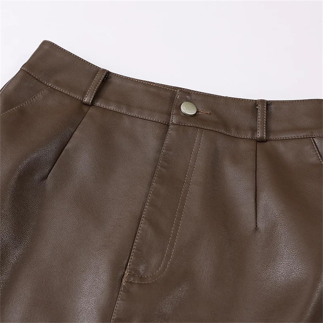 Vogrtcc Gonne in pelle PU da donna con spacco frontale a vita alta gonna lunga dritta in PU