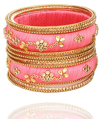 Image of NMII Get your traditions Valentine Gift for Girls & Women Silk Thread Bangle Set With Zircon For Womne & Girls