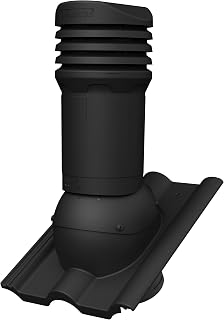 Parotec Entlüftungskamin DN 125 mm passiv für Braas - Frankfurter, Benders - Mecklenburger, ProDach - Doppelrömer Dachziegel Dachentlüftung, Abluftrohr, Lüftungshaube (RAL 9005 - Schwarz)