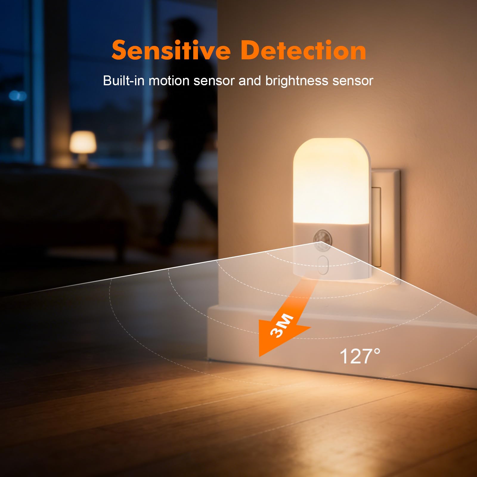 GRIFEMA GD103-1 Luz Nocturna Infantil 5 Niveles de Brillo Ajustables, Luz Nocturna con Sensor de Movimiento para Habitación de Niños, Baño, Pasillo, Cocina, Escaleras, 2700K Blanco Cálido