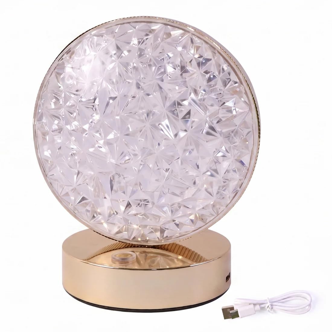 Round Crystal LED Table Lamp | USB Rechargeable Dimmable Touch Control Bedside Night Lamp for Bedroom, Living Room, Home Décor, Café, Office & Gift | 1 Pc-image-13