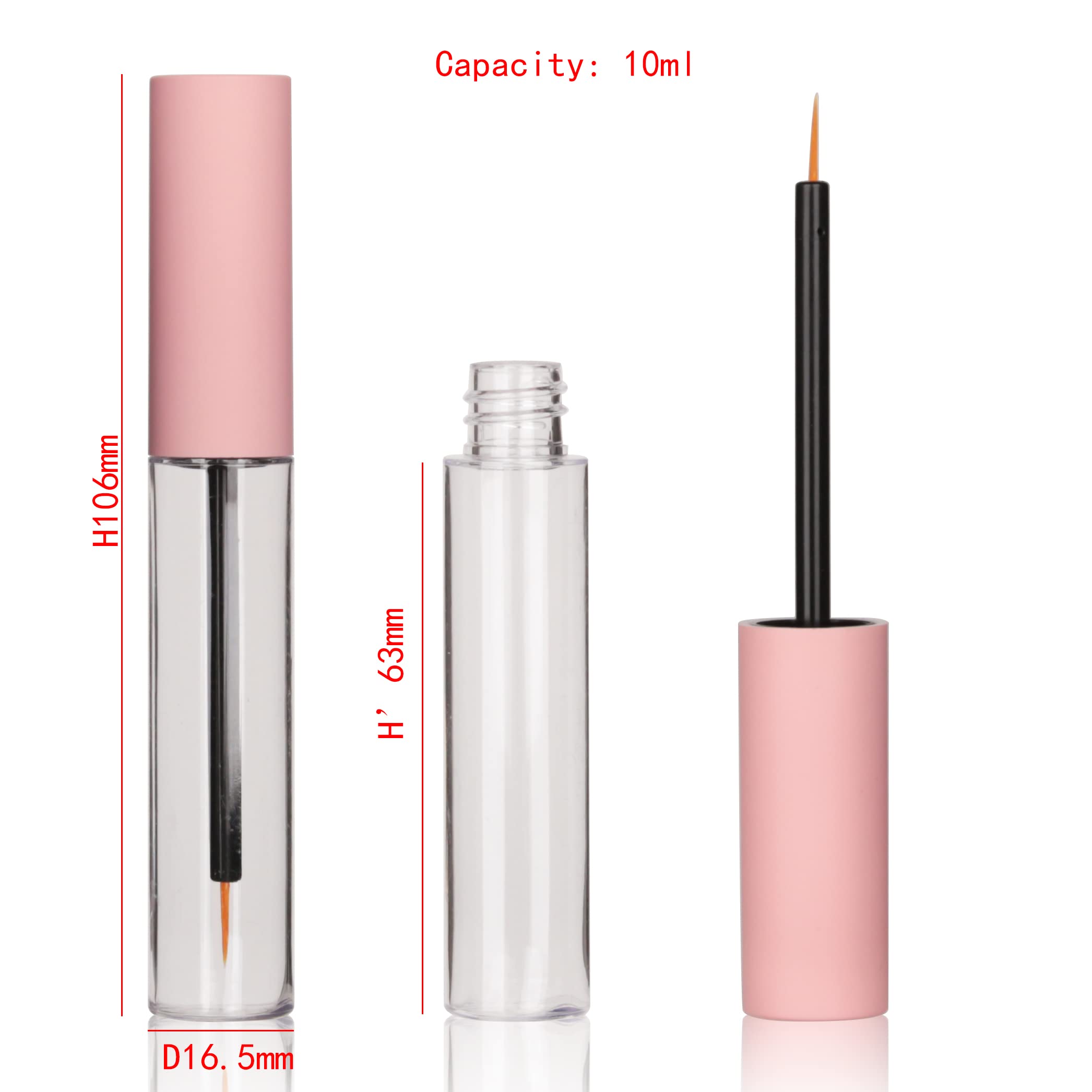 COSIDEA 12PCS Empty plastic Matte Pink 10ml Eyeliner tubes packing Vials Bottle container Eyeliner Brush Applicator for DIY Eyelash Growth Oil,Eye Gloss Liquid - Image 2