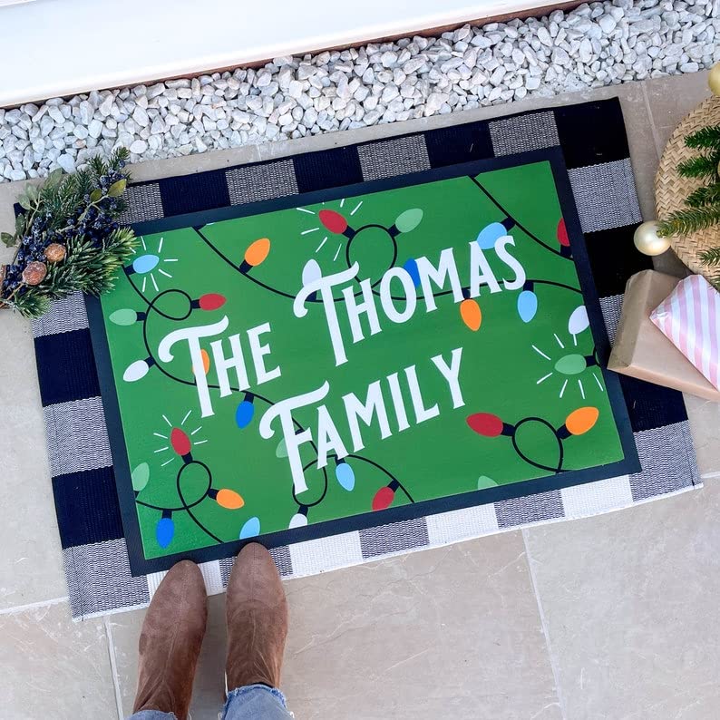 MIAOMANSENSTORE Felpudo Entrada casa Felpudo Familiar Personalizado con Luces navideñas, Regalo para Amantes de la Navidad Decoracion Hogar