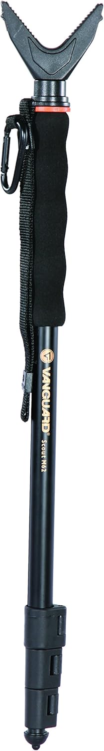 Vanguard Scout M62 Gun Pod with V Shaped Rotating Yoke, Quick Flip Leg Locks, Foam Hand Grip with Wrist Strap and Carabiner, Black