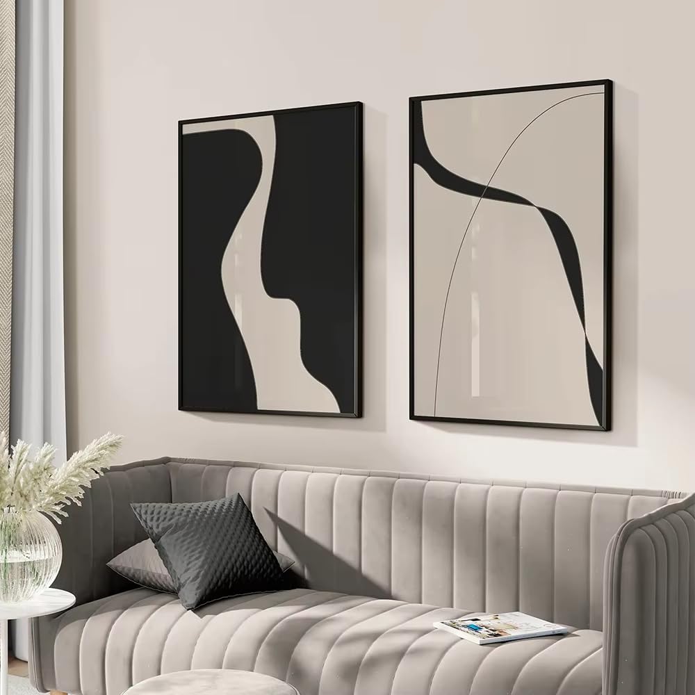 IHHGNB Abstract Minimal Art Prints Line Drawing Poster Beige and Black Canvas Painting Modern Wall Picture Living Room Decor(70x100cm(28x39in) x2/No frame)