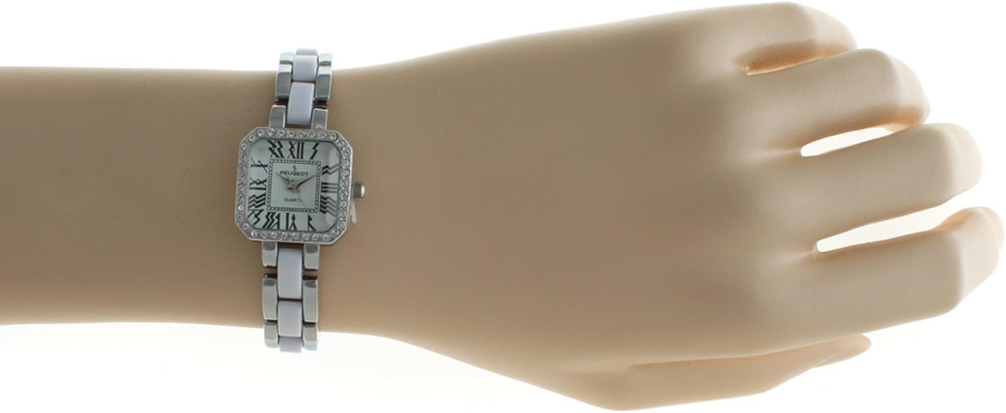 Peugeot Women Crystal Accented Square Watch with Acrylic Link Bracelet