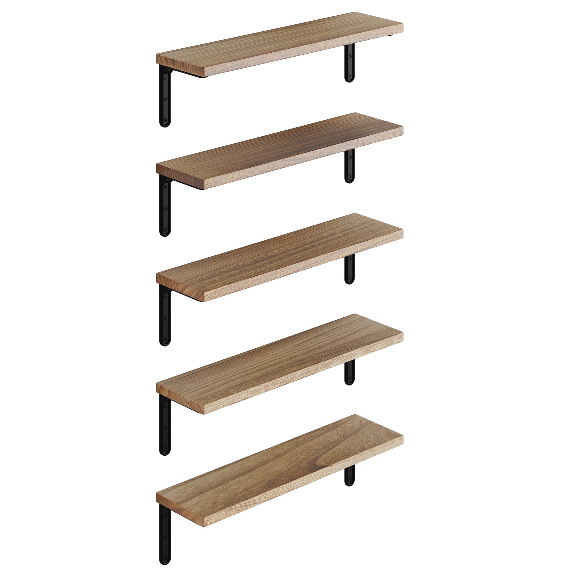 BGT Forli Floating Shelves for Wall Storage Kitchen Organization Bookshelf for Living Room Decor Bedroom Decor Set of 5, Burnt