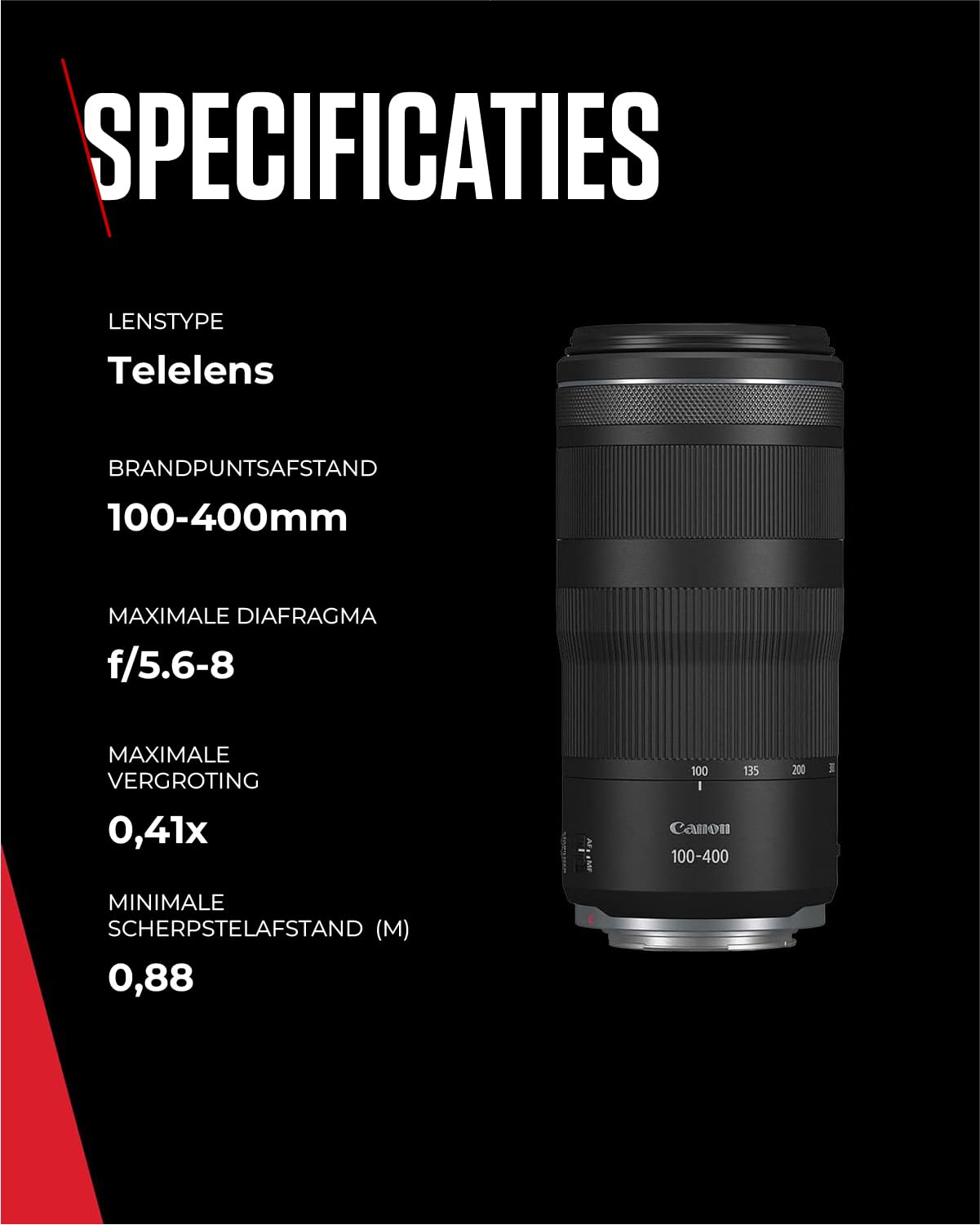 Canon Objetivo RF 100-400mm F5.6-8 IS USM - Lente Teleobjetivo Estabilizador Óptico de 5,5 Pasos para Deporte y Naturaleza | Compatible Sistema EOS R