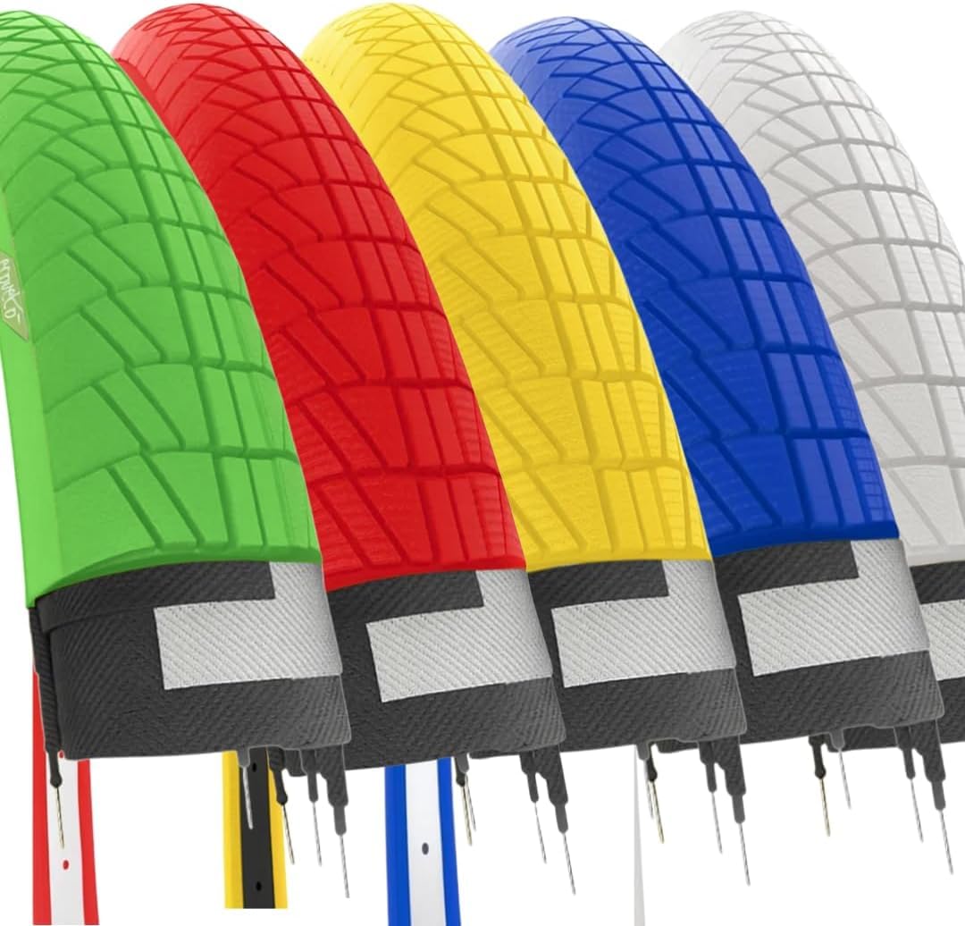 2 Coloured Tyres 20 x 1.75 cm (47-406) + American Valve Chambers Road Tyres Grace City Bike Children (Yellow)