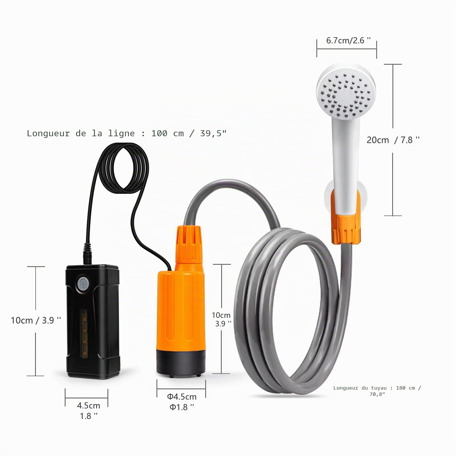 Douche de Camping Portable, lumière LED, Pompe de Douche de Camping, Pompe de Douche Portable, Pompe à Eau de Seau dans Une Pomme de Douche Stable et Douce, pour Le Camping,Voyage,extérieur