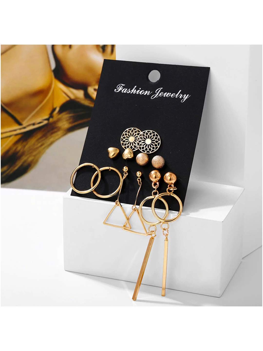 Heart Round Designs 6 Pair Earrings Set