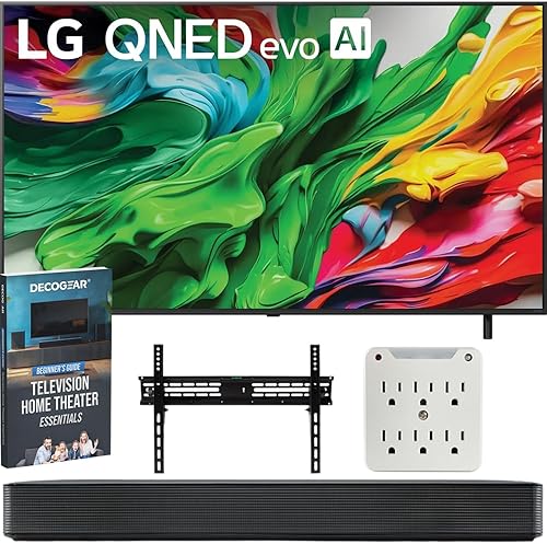 LG 65QNED85AUA - Mini LED QNED AI 4K Smart TV de 65 pulgadas (2025) con barra de sonido SKM1 de 2.0 canales, soporte de pared para TV de 37 a 70