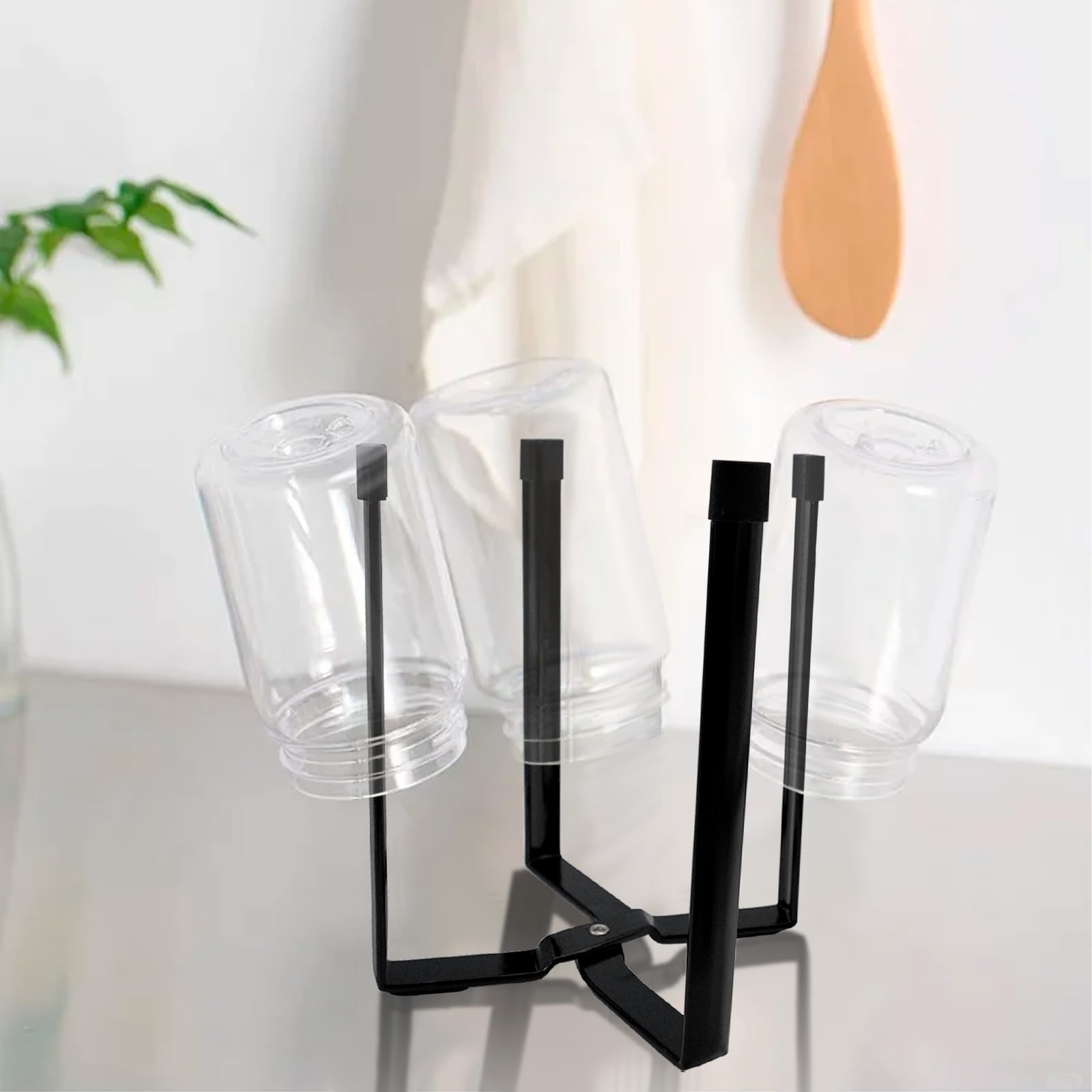 Escurridor de botellas, plegable, soporte de secado, soporte de bolsa de basura, para biberones, vasos, negro/blanco (Negro)