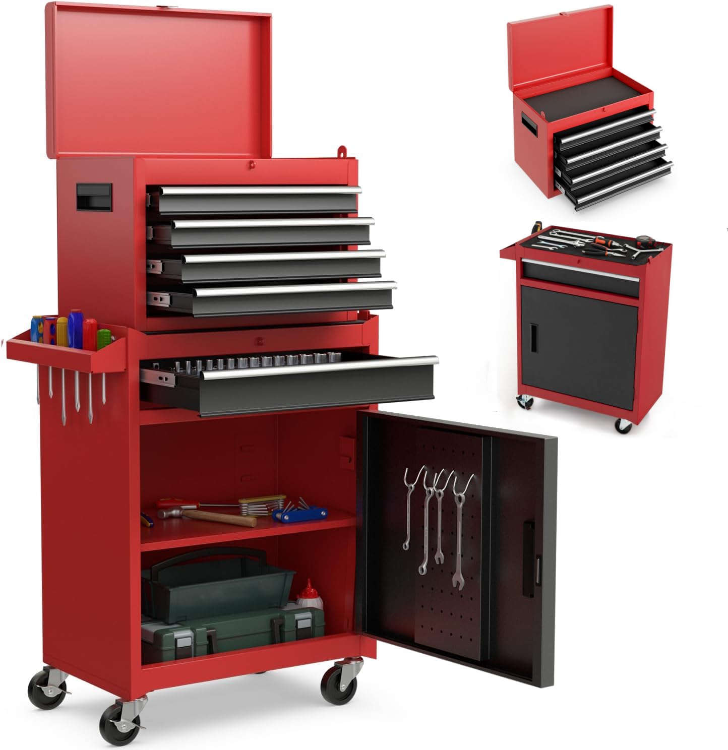 ERGOMASTERTool Chest Heavy Duty Rolling Tool Box with Cabinet 5-Drawer for Lockable & Removable Cabinet for Garage and Workshop - Multicolor