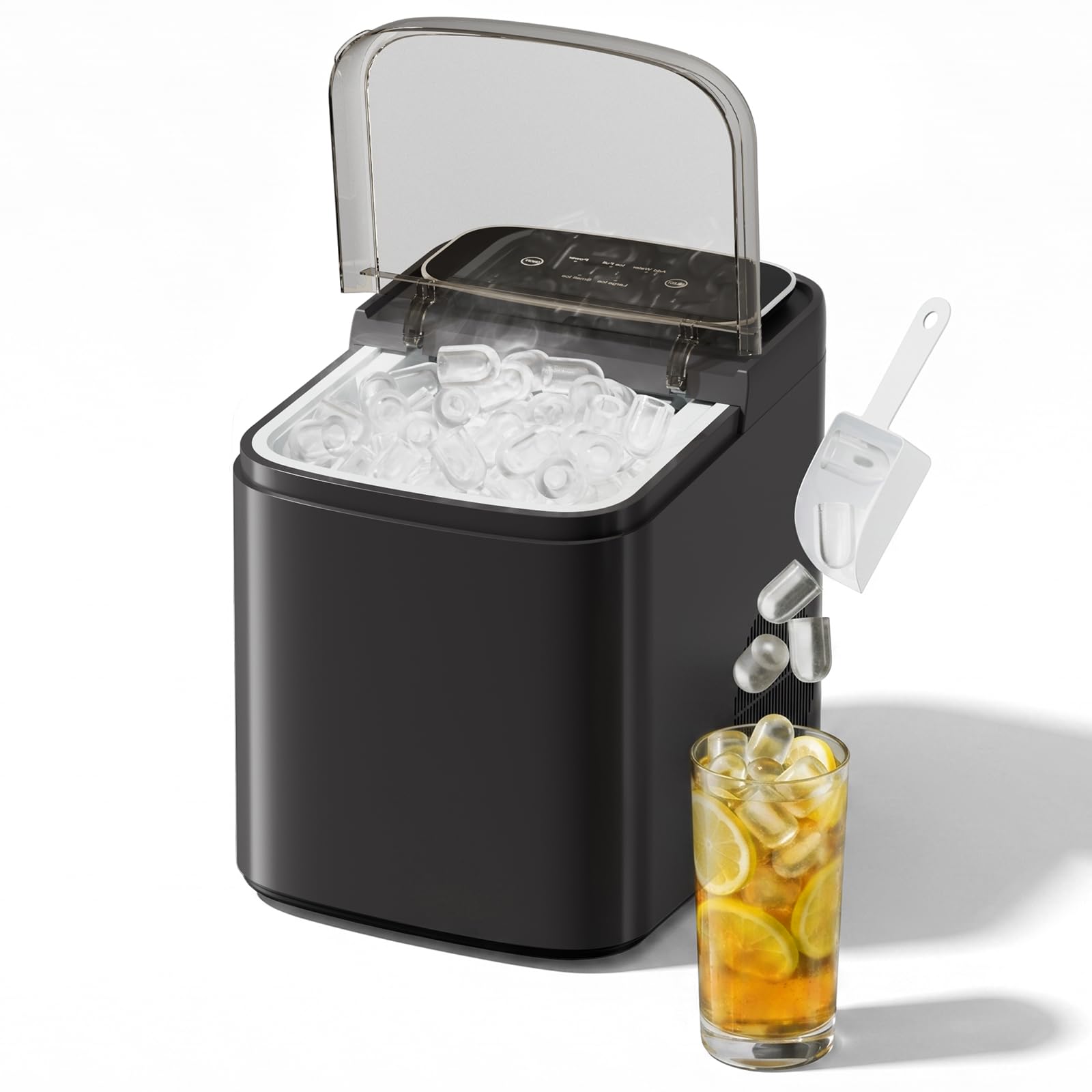 ROVSUN Eiswürfelmaschine Selbstreinigend 12 kg/24 h, 9 Kegeleis in 6-10 Minuten, Eiswürfelbereiter mit Eiswürfeln von 2 Größen Ice Maker 1,2-Liter-Wassertank & 0,5-kg-Eiskorb