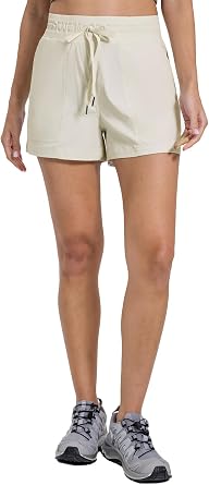 Lavento Womens High-Rise Lightweight Stretch Casual Shorts 3" - Comfort Pocketed Travel Athletic Short with Drawstring