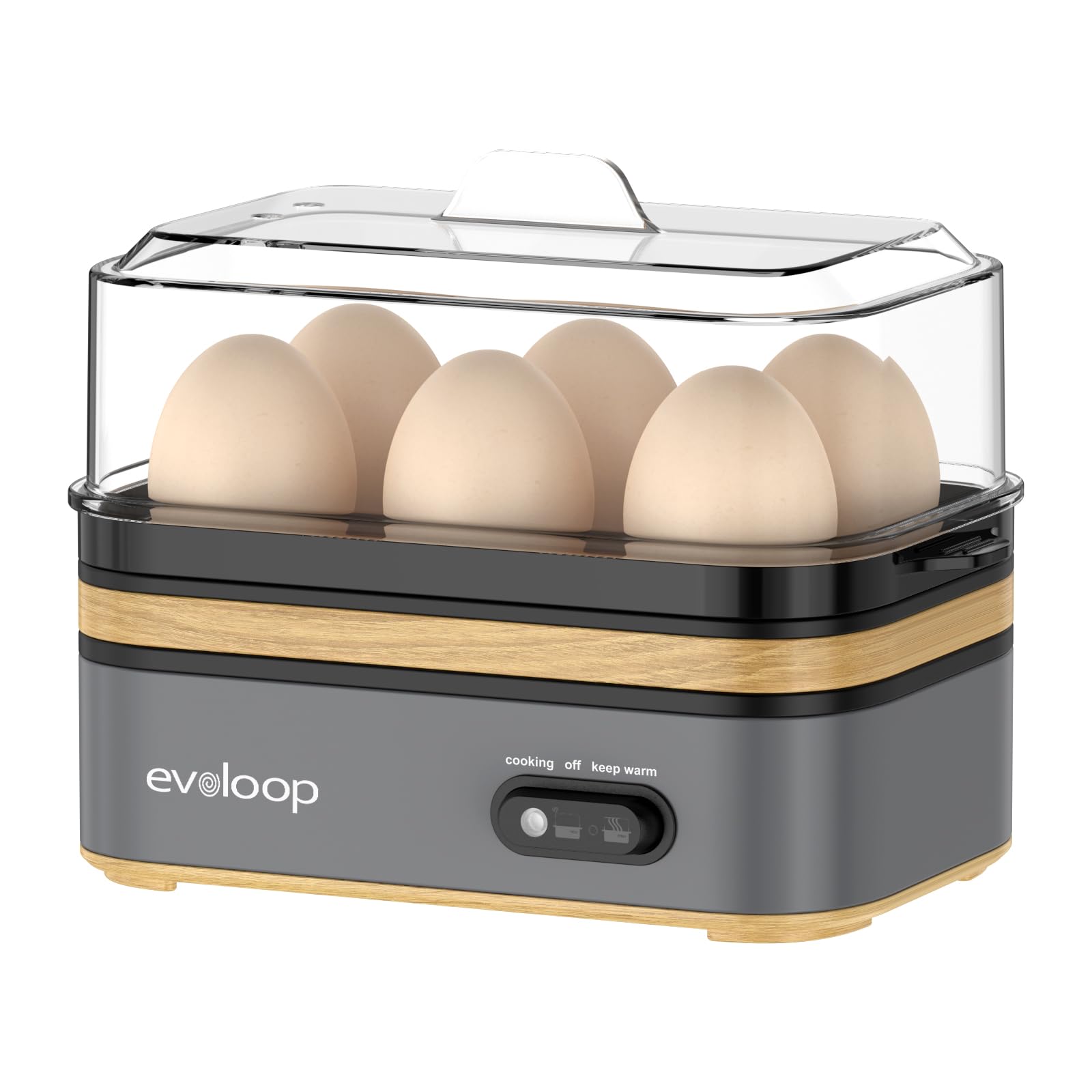 Evoloop Rapid Electric Egg Boiler,6 Egg Capacity Egg Cooker, Egg Steamer for Soft, Medium & Hard Boiled Eggs,with Automatic Buzzer Alert, BPA-Free