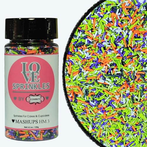 Image of Confect Halloween Jimmies Sprinkles Mix - Red, Orange, Midnight Purple, Ghost Black & Green - Edible Sprinkles for Cake, Cupcake & Cookie Decoration - Ghostly Gala Baking Toppings- 4.2 Oz