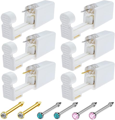 Miniatura 1 de Pistola de perforación de nariz paquete de 6 unidades kit de perforación de nariz desechable de seguridad con anillos de nariz de acero quirúrgico