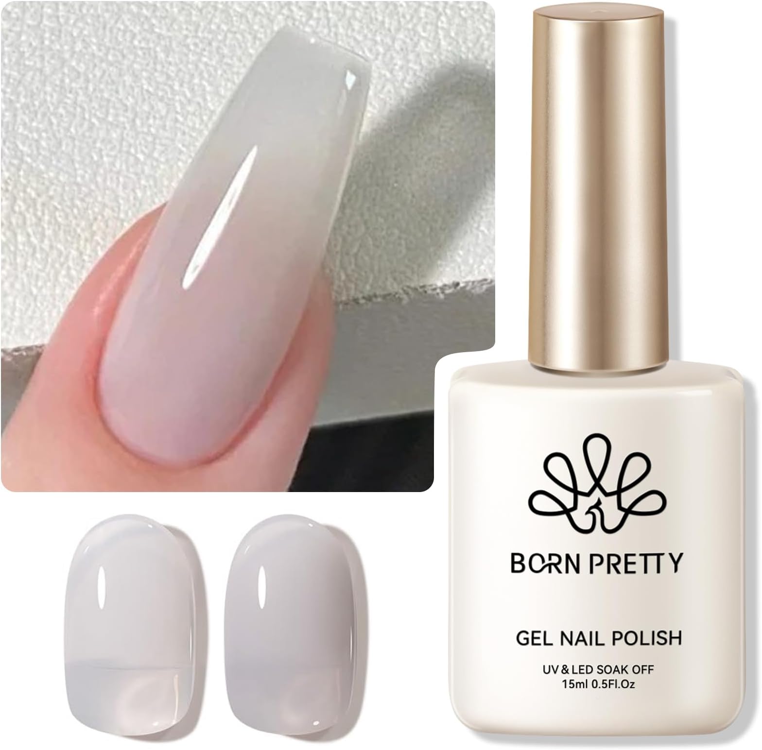 Born Pretty Jelly Gel Nail Polish, Arctic Grey Milky Jelly Gel Nail Polish, Sheer Crystal Transparent Gel Polish Soak Off U v Nail Gel Diy Art for Girls Women 15ml