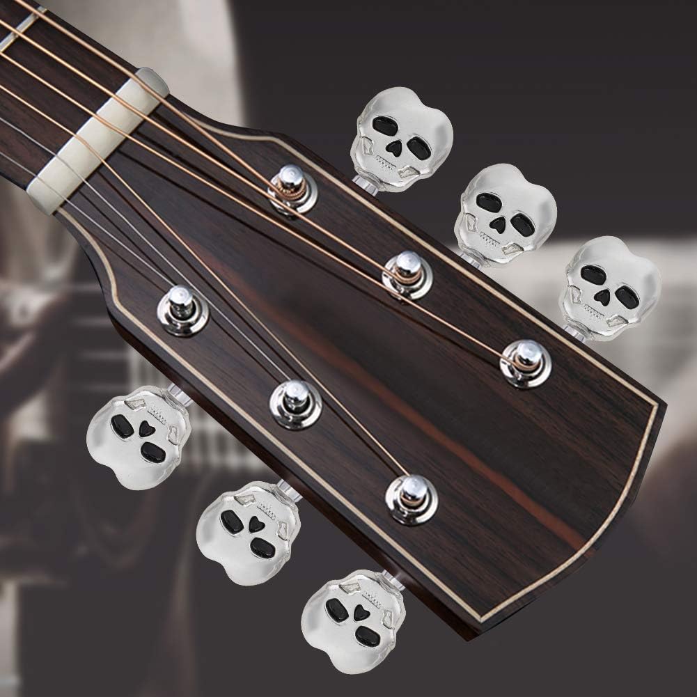 Tuning Peg Cap, 6pcs Tuning Head Cap, Skull Shape Excellent Workmanship for Folk Guitarists Electric Guitar As a Gift