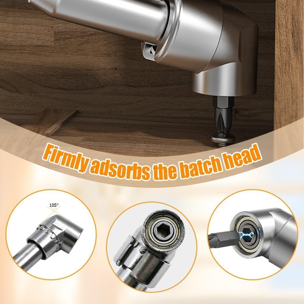 105 Degree Right Angle Drill Adapter, 2025 Upgrade Right Angle Drill Attachment with Multi-function Bend Screwdriver Bit, 1/4" Hex Shank Corner Tool Screw Hub for Household Work (Long+Short) — Amazon image 7
