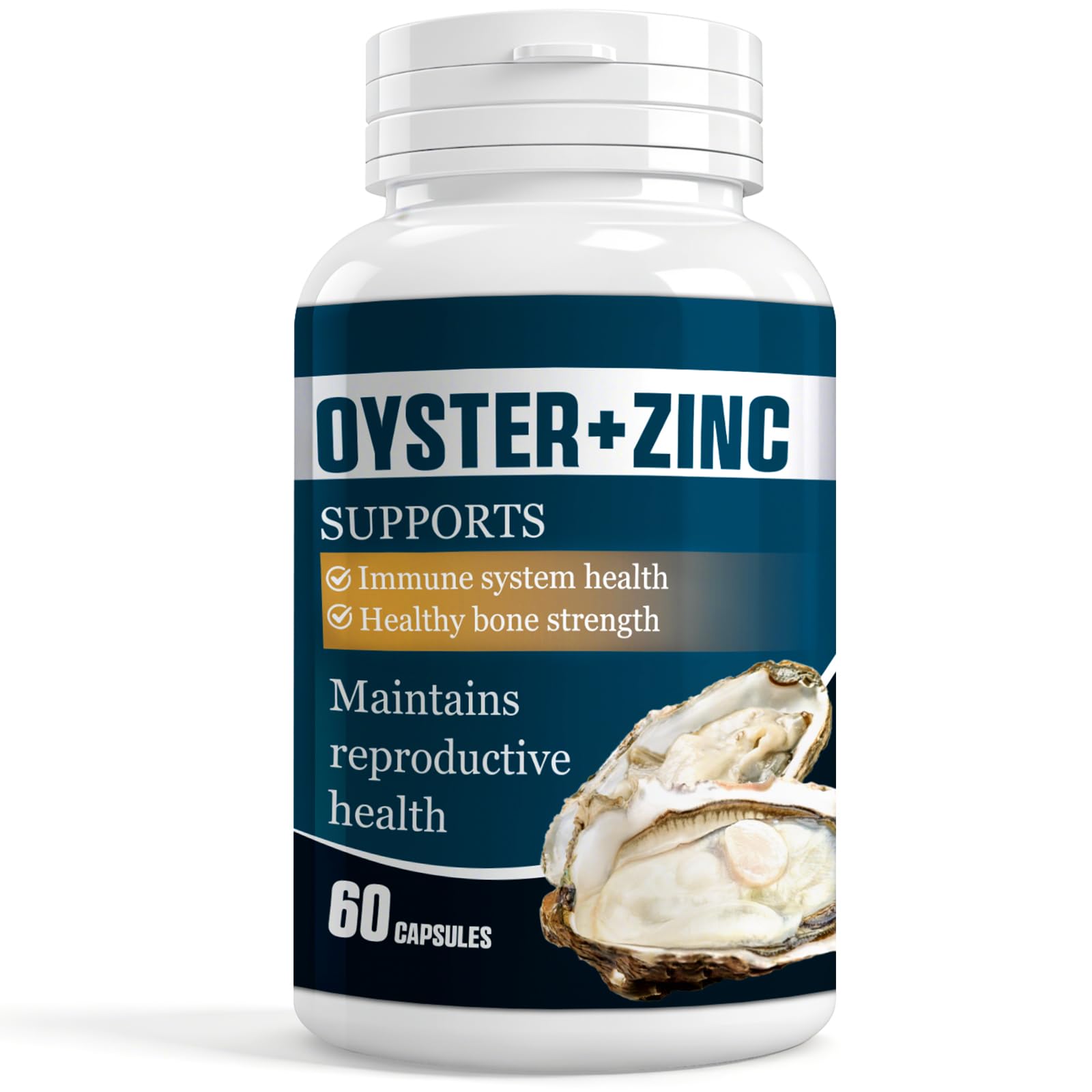 Natural Oyster Extract Capsules with Zinc Powder, Essential Minerals for Daily Nourishment, Help Immune System, Reproductive Systems & Bone Strength Health, 60 Capsules