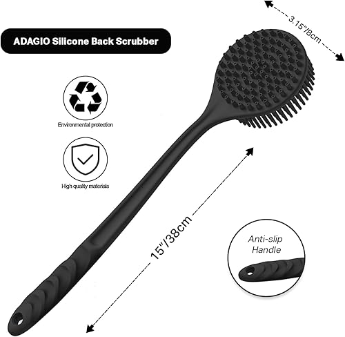 Miniatura 2 de ADAGIO Cepillo de silicona para la parte trasera de la ducha, el baño, cepillo corporal con mango largo, cepillo de ducha súper espumante, limpiador
